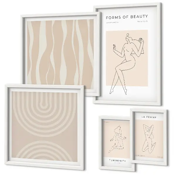 Set de 5 cuadros para salón con diseño de formas minimalistas