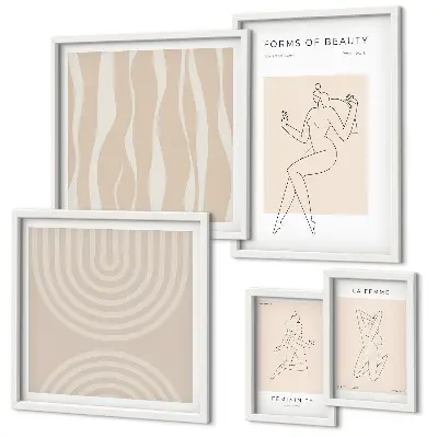 Set de 5 cuadros para salón con diseño de formas minimalistas