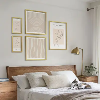 Set de 5 cuadros para salón con diseño de formas minimalistas