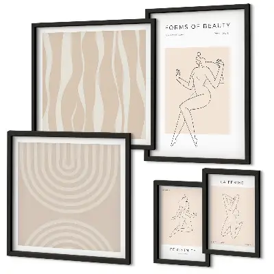 Set de 5 cuadros para salón con diseño de formas minimalistas