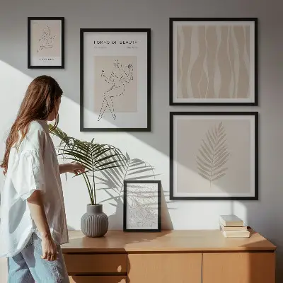 Cuadro para pared galería de arte diseño elegante con ilustraciones de mujeres y plantas