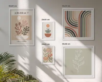 Conjunto de cuadros decorativos con diseño de abstracciones vegetales
