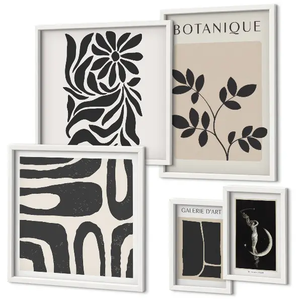 Set de 5 cuadros para salón con motivos vegetales modernos