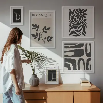 Set de 5 cuadros para salón con motivos vegetales modernos