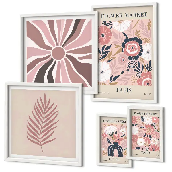 Pared galería de arte con mercados de flores de estilo bohemio