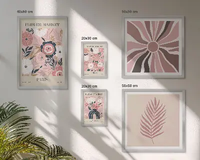 Pared galería de arte con mercados de flores de estilo bohemio