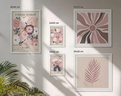 Pared galería de arte con mercados de flores de estilo bohemio