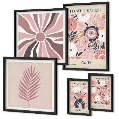 Pared galería de arte con mercados de flores de estilo bohemio