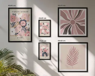 Pared galería de arte con mercados de flores de estilo bohemio