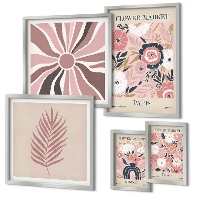 Pared galería de arte con mercados de flores de estilo bohemio