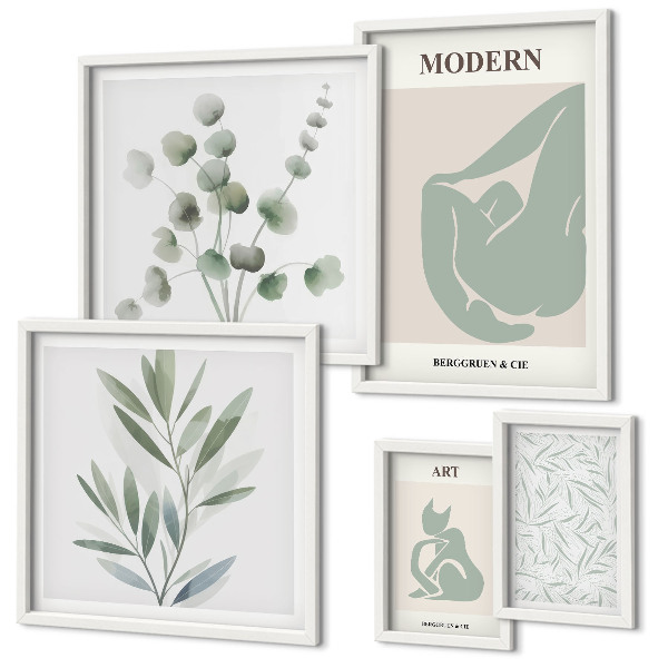 Set de 5 cuadros para salón Gráficos abstractos y de plantas con estilo