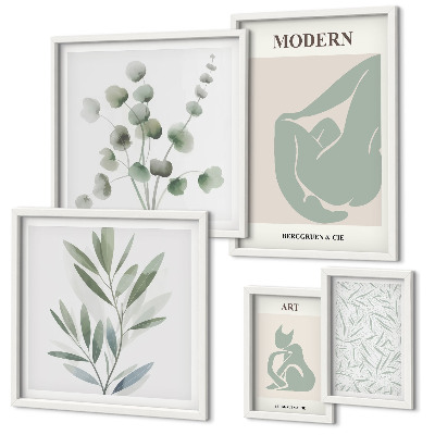 Set de 5 cuadros para salón Gráficos abstractos y de plantas con estilo