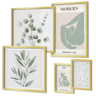 Set de 5 cuadros para salón Gráficos abstractos y de plantas con estilo