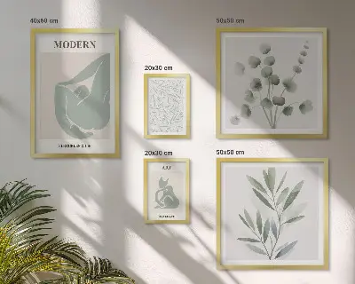 Set de 5 cuadros para salón con diseños de gráficos abstractos y plantas