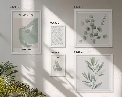 Set de 5 cuadros para salón con diseños de gráficos abstractos y plantas