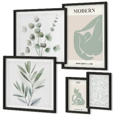 Set de 5 cuadros para salón con diseños de gráficos abstractos y plantas