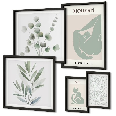 Set de 5 cuadros para salón Gráficos abstractos y de plantas con estilo
