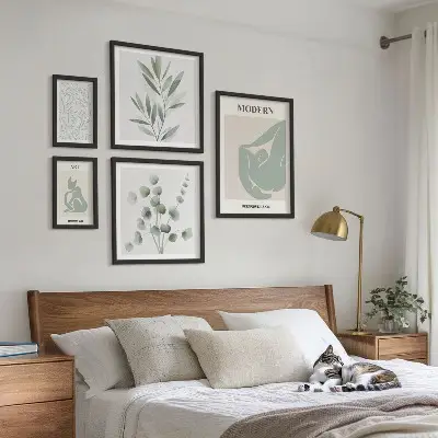 Set de 5 cuadros para salón con diseños de gráficos abstractos y plantas
