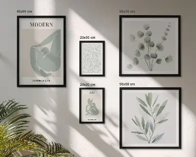Set de 5 cuadros para salón con diseños de gráficos abstractos y plantas
