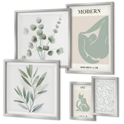 Set de 5 cuadros para salón con diseños de gráficos abstractos y plantas