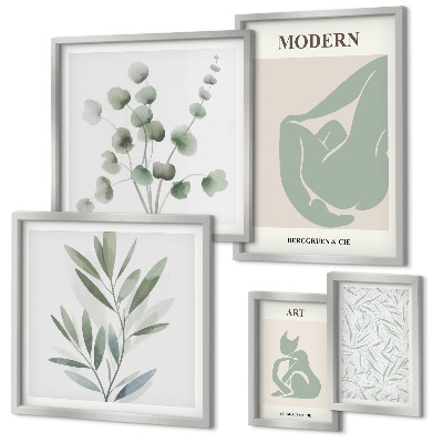Set de 5 cuadros para salón Gráficos abstractos y de plantas con estilo