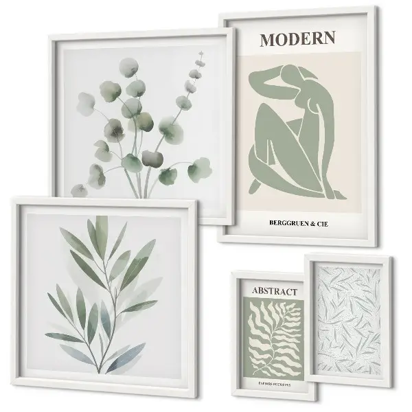 Pared galería de arte con elegantes motivos decorativos de plantas