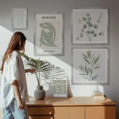 Pared galería de arte con elegantes motivos decorativos de plantas
