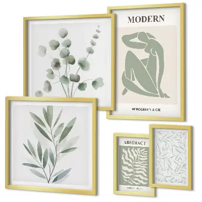 Pared galería de arte con elegantes motivos decorativos de plantas
