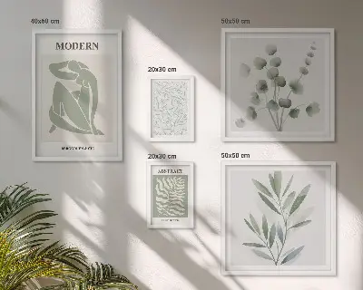 Pared galería de arte con elegantes motivos decorativos de plantas