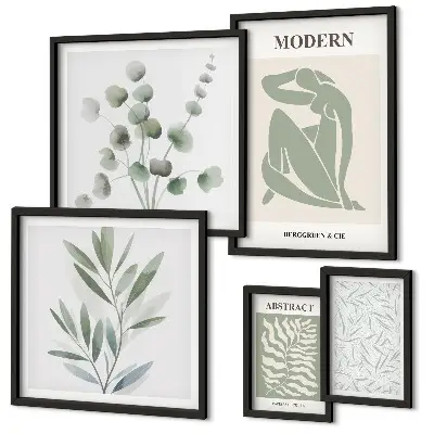 Pared galería de arte con elegantes motivos decorativos de plantas