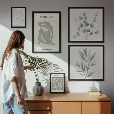 Pared galería de arte con elegantes motivos decorativos de plantas
