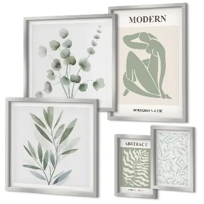 Pared galería de arte con elegantes motivos decorativos de plantas