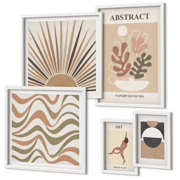 Set de 5 cuadros para salón con diseño de abstracciones vegetales
