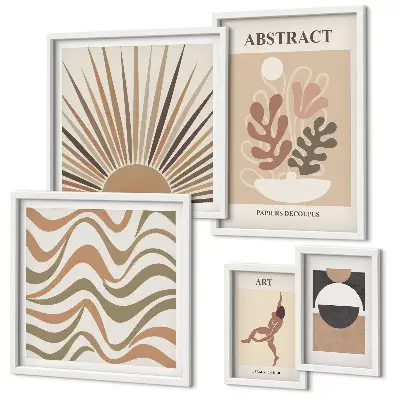 Set de 5 cuadros para salón con diseño de abstracciones vegetales
