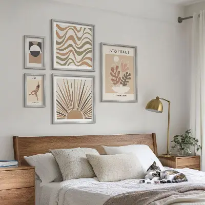 Set de 5 cuadros para salón con diseño de abstracciones vegetales