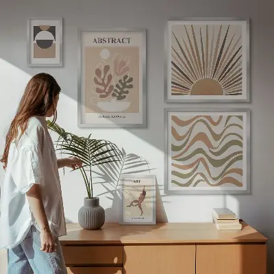 Set de 5 cuadros para salón con diseño de abstracciones vegetales