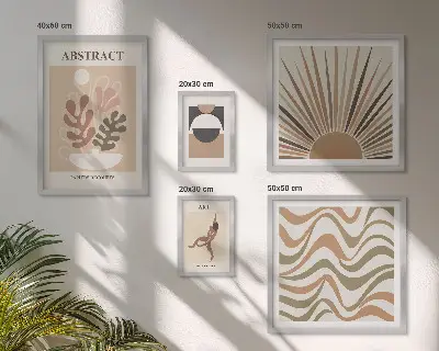 Set de 5 cuadros para salón con diseño de abstracciones vegetales
