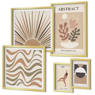Set de 5 cuadros para salón con diseño de abstracciones vegetales