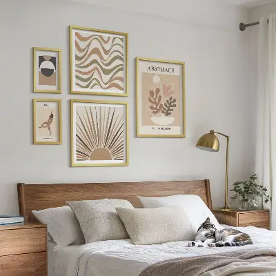 Set de 5 cuadros para salón con diseño de abstracciones vegetales