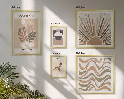 Set de 5 cuadros para salón con diseño de abstracciones vegetales