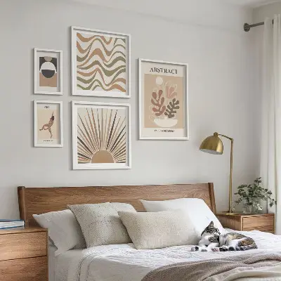 Set de 5 cuadros para salón con diseño de abstracciones vegetales