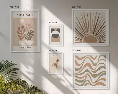 Set de 5 cuadros para salón con diseño de abstracciones vegetales