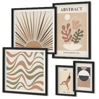 Set de 5 cuadros para salón con diseño de abstracciones vegetales