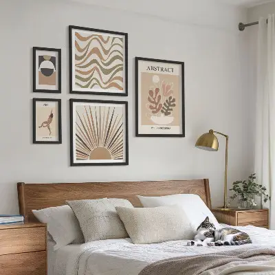 Set de 5 cuadros para salón con diseño de abstracciones vegetales