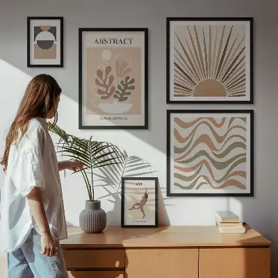 Set de 5 cuadros para salón con diseño de abstracciones vegetales