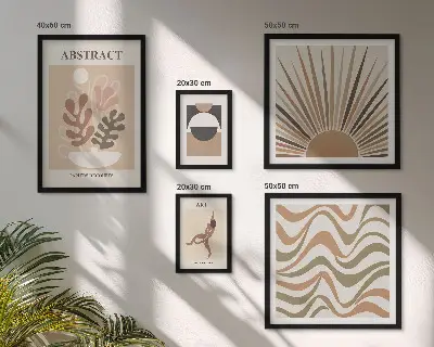 Set de 5 cuadros para salón con diseño de abstracciones vegetales