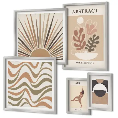 Set de 5 cuadros para salón con diseño de abstracciones vegetales