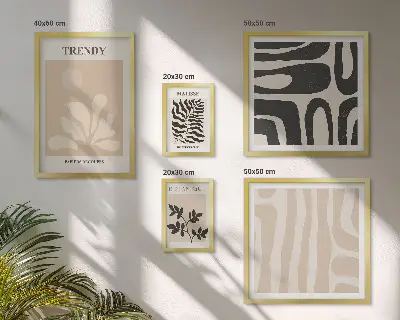 Set de 5 cuadros para salón con elegantes motivos de plantas