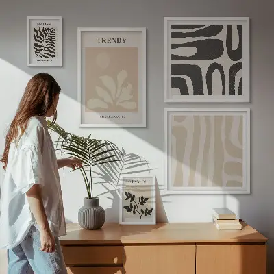 Set de 5 cuadros para salón con elegantes motivos de plantas