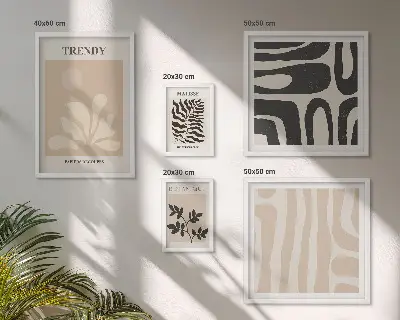 Set de 5 cuadros para salón con elegantes motivos de plantas